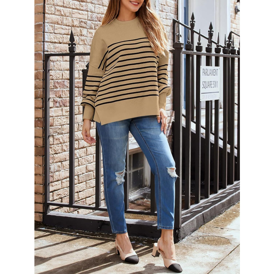 Striped Round Neck Long Sleeve Sweatshirt Apparel and Accessories