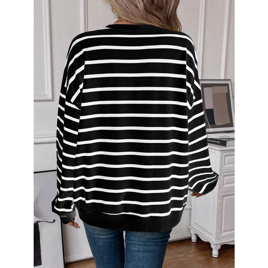 Striped Round Neck Long Sleeve Sweatshirt Apparel and Accessories