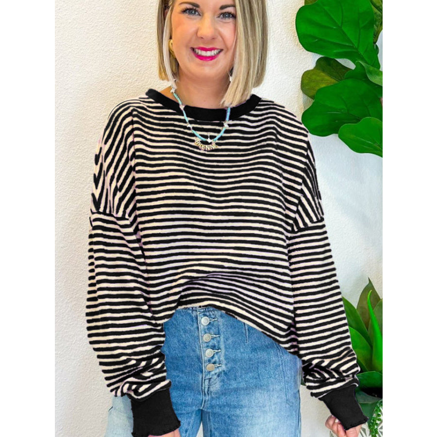 Striped Round Neck Long Sleeve Sweatshirt Apparel and Accessories