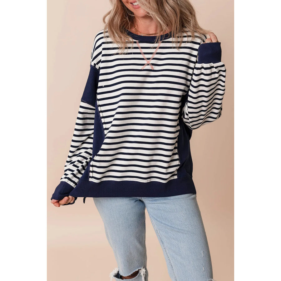 Striped Round Neck Long Sleeve Sweatshirt Apparel and Accessories