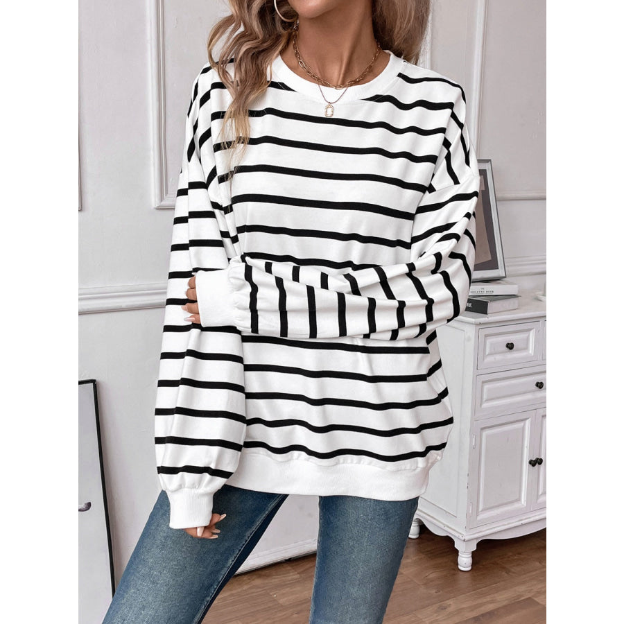 Striped Round Neck Long Sleeve Sweatshirt Apparel and Accessories