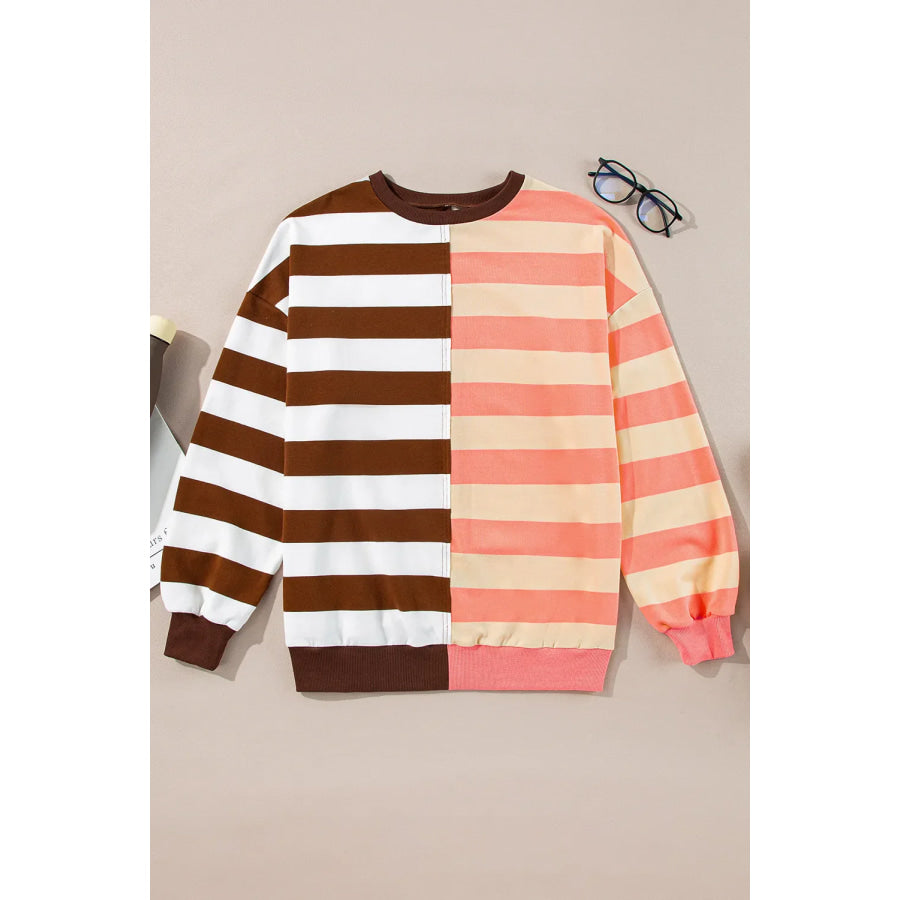 Striped Round Neck Long Sleeve Sweatshirt Apparel and Accessories