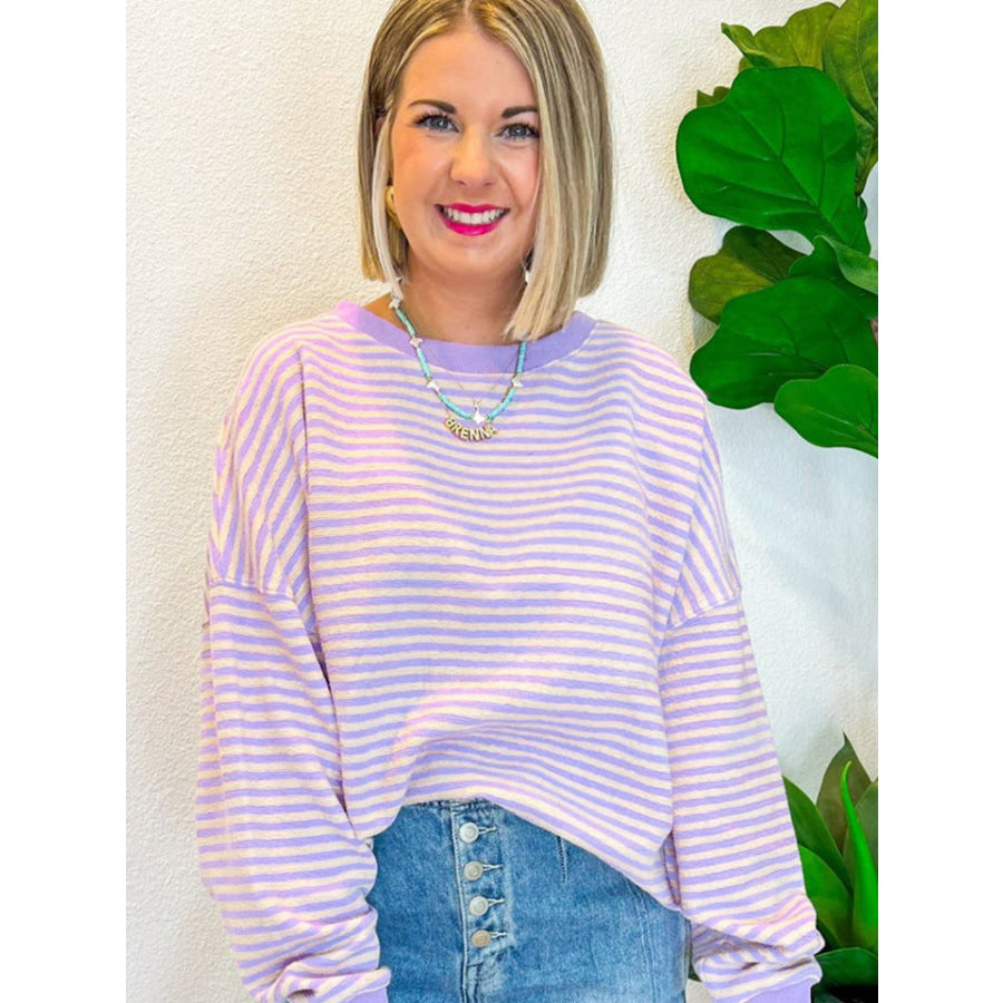 Striped Round Neck Long Sleeve Sweatshirt Apparel and Accessories