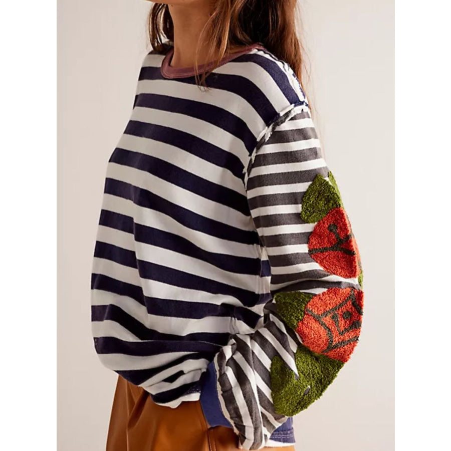 Striped Round Neck Long Sleeve Sweatshirt Apparel and Accessories