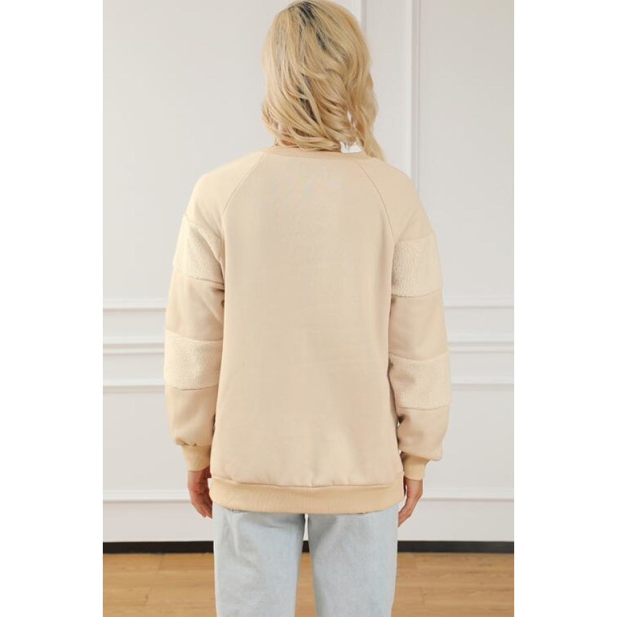 Striped Round Neck Long Sleeve Sweatshirt Ivory / S Clothing