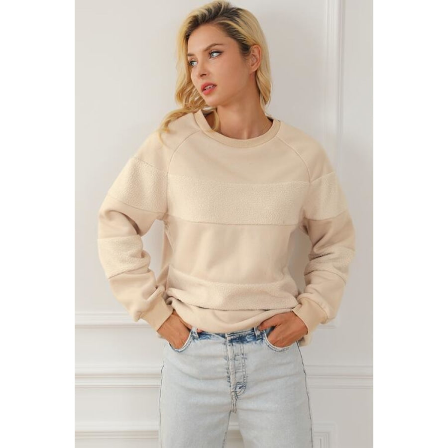 Striped Round Neck Long Sleeve Sweatshirt Clothing