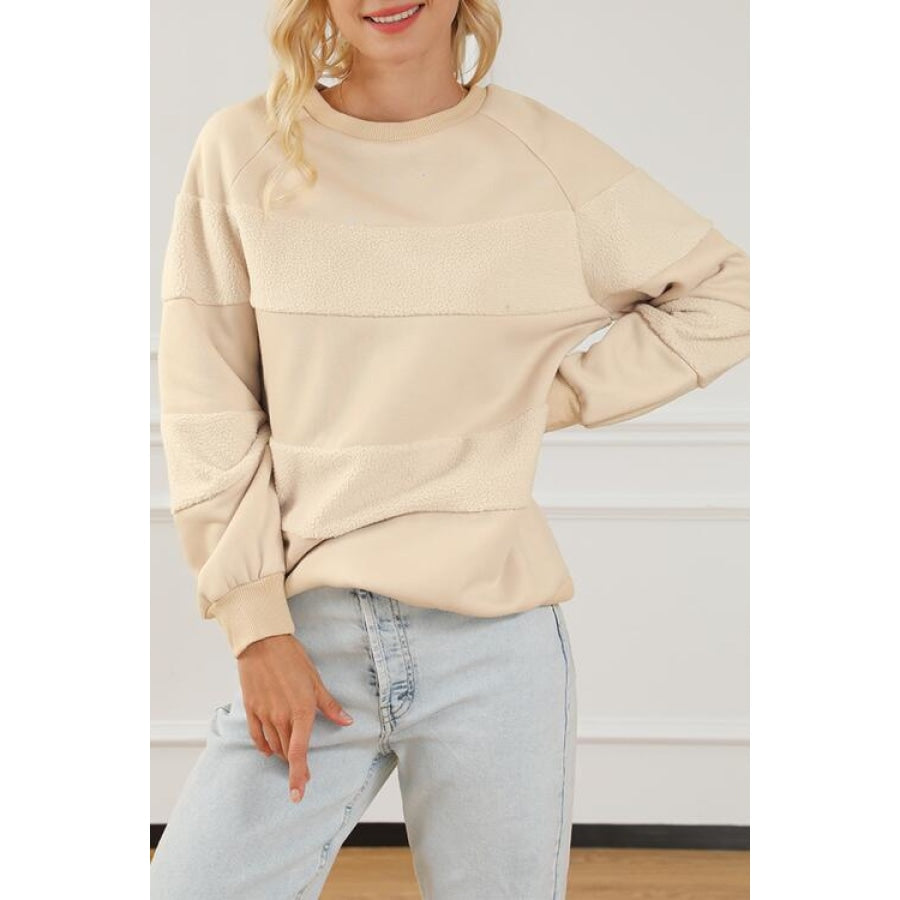 Striped Round Neck Long Sleeve Sweatshirt Clothing