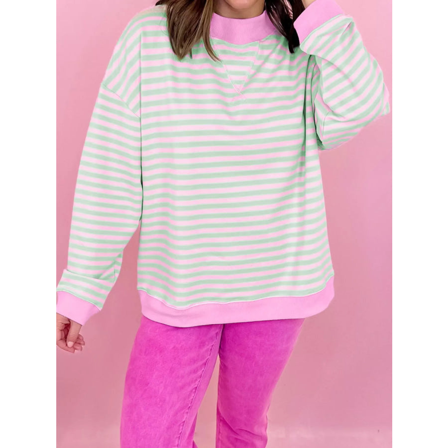 Striped Round Neck Long Sleeve Sweatshirt Stripe / S Apparel and Accessories