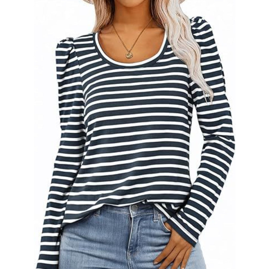 Striped Round Neck Long Sleeve T-Shirt Apparel and Accessories