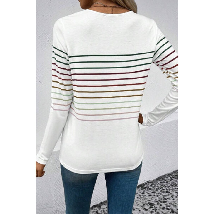 Striped Round Neck Long Sleeve T-Shirt Apparel and Accessories