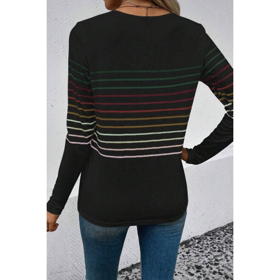 Striped Round Neck Long Sleeve T-Shirt Apparel and Accessories