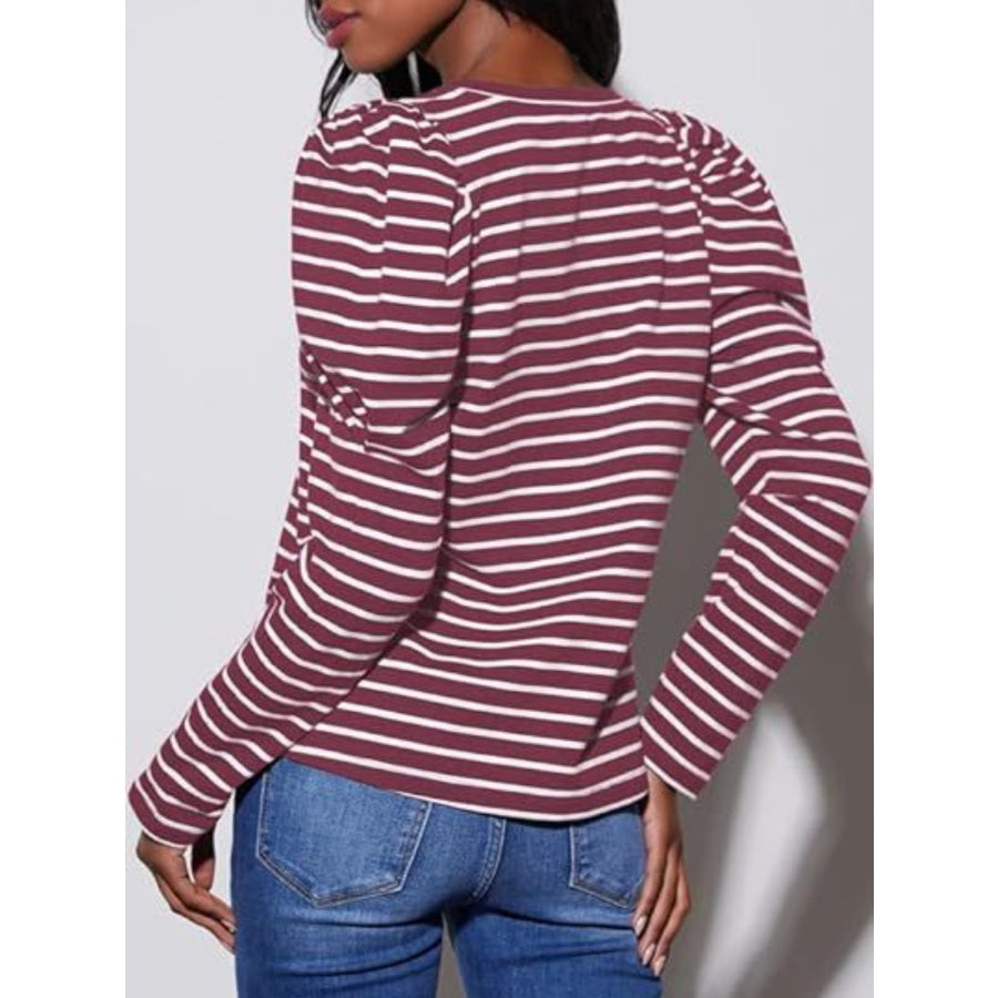 Striped Round Neck Long Sleeve T-Shirt Apparel and Accessories