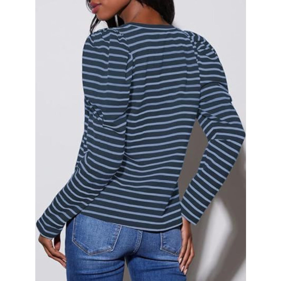 Striped Round Neck Long Sleeve T-Shirt Apparel and Accessories