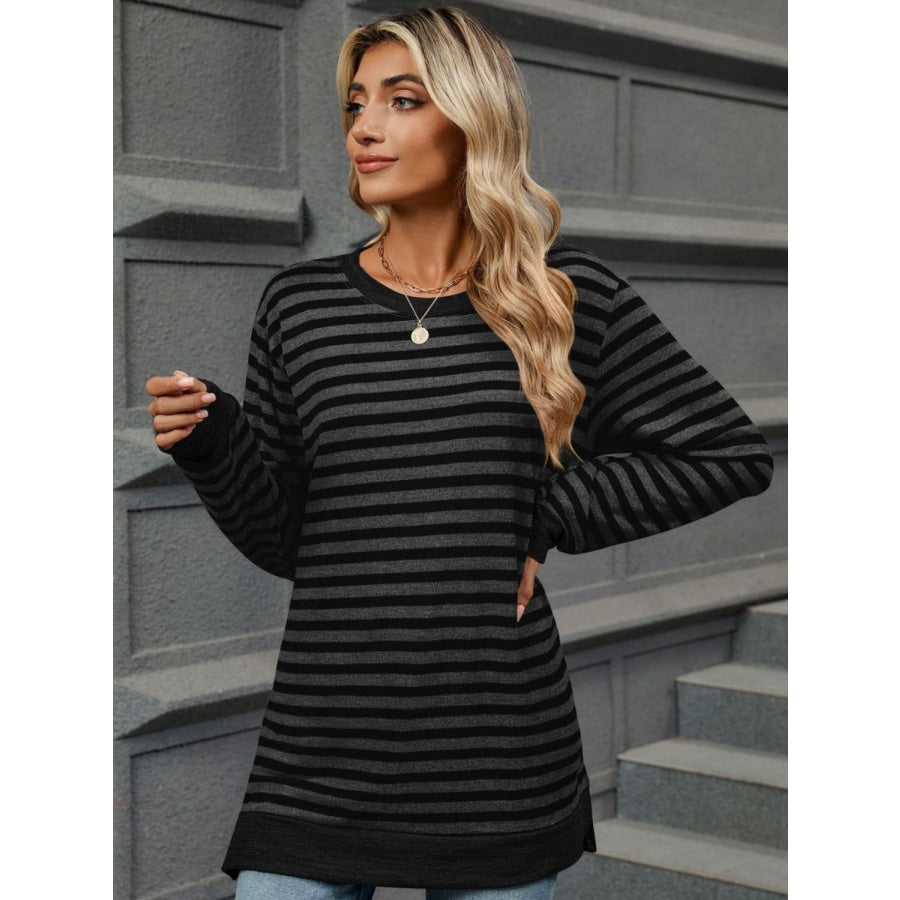 Striped Round Neck Long Sleeve T-Shirt Apparel and Accessories