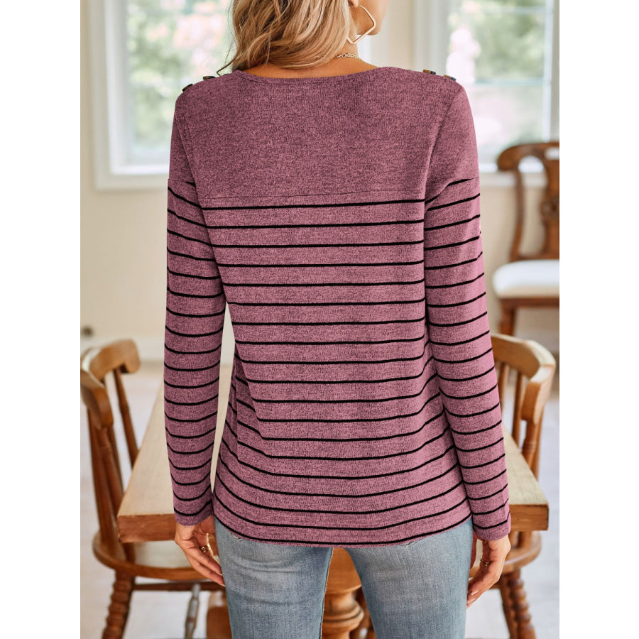 Striped Round Neck Long Sleeve T-Shirt Apparel and Accessories