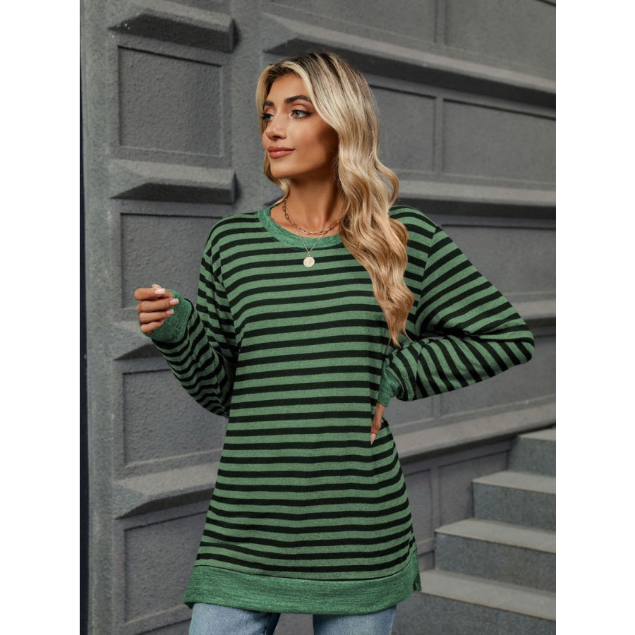 Striped Round Neck Long Sleeve T-Shirt Apparel and Accessories