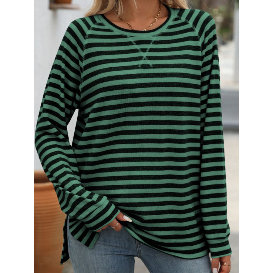 Striped Round Neck Long Sleeve T-Shirt Apparel and Accessories