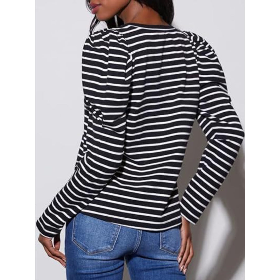 Striped Round Neck Long Sleeve T-Shirt Apparel and Accessories