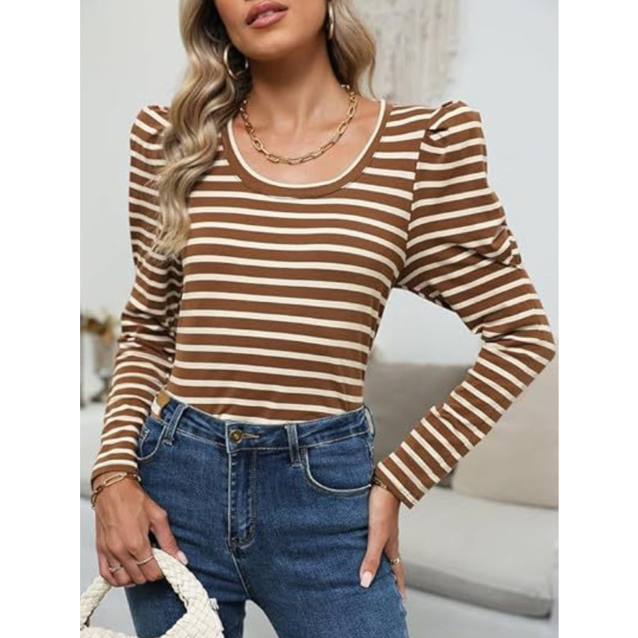 Striped Round Neck Long Sleeve T-Shirt Apparel and Accessories