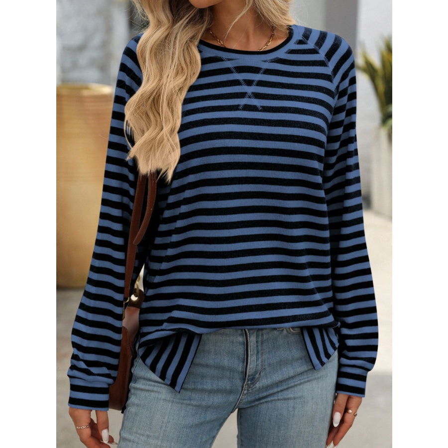 Striped Round Neck Long Sleeve T-Shirt Apparel and Accessories