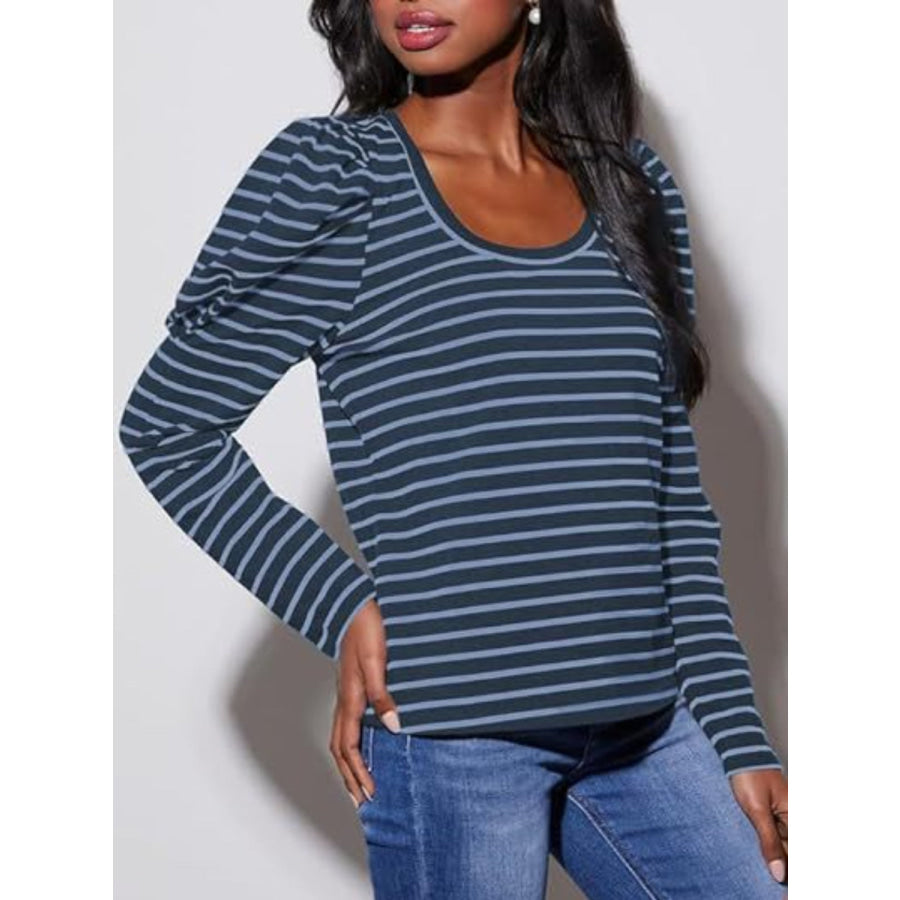 Striped Round Neck Long Sleeve T-Shirt Apparel and Accessories