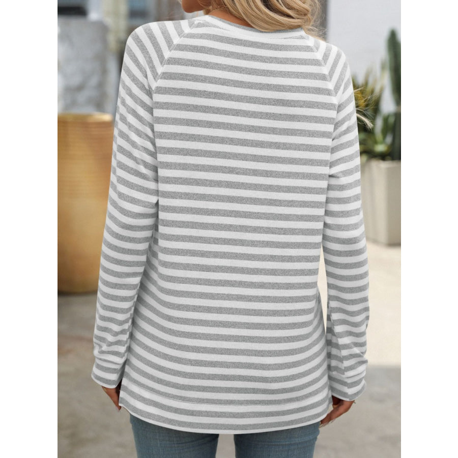 Striped Round Neck Long Sleeve T-Shirt Apparel and Accessories