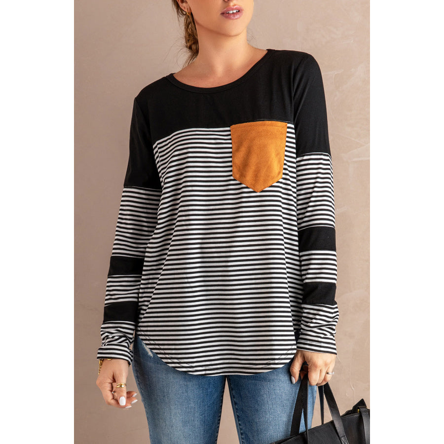 Striped Round Neck Long Sleeve T-Shirt Apparel and Accessories