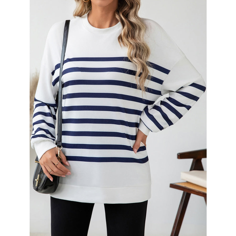 Striped Round Neck Long Sleeve T-Shirt Apparel and Accessories