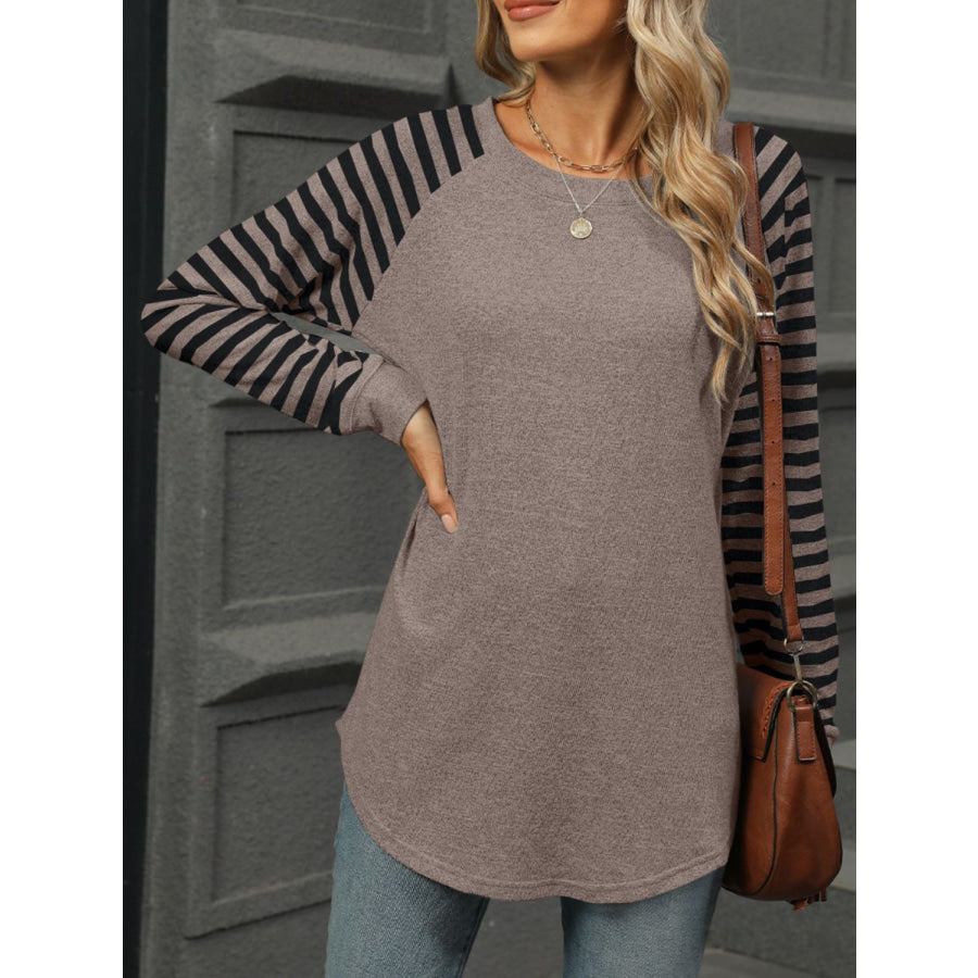 Striped Round Neck Long Sleeve T-Shirt Apparel and Accessories