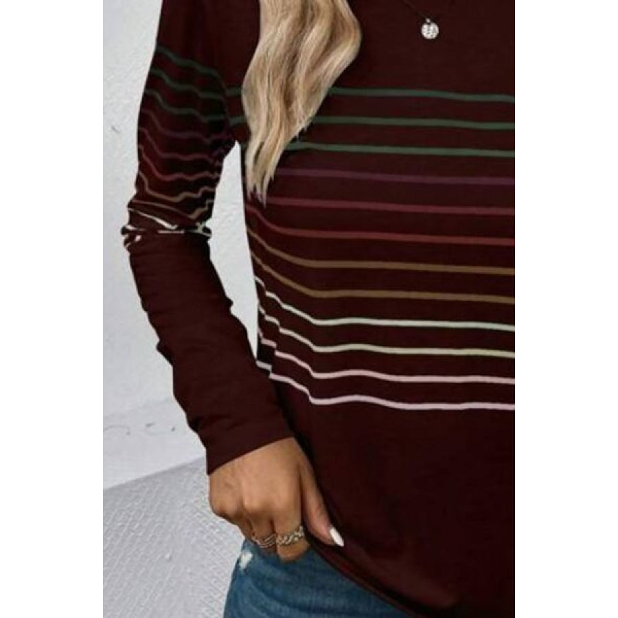 Striped Round Neck Long Sleeve T-Shirt Apparel and Accessories