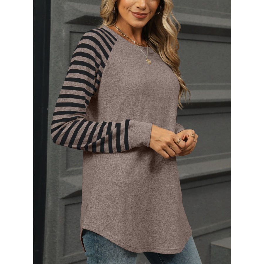 Striped Round Neck Long Sleeve T-Shirt Apparel and Accessories