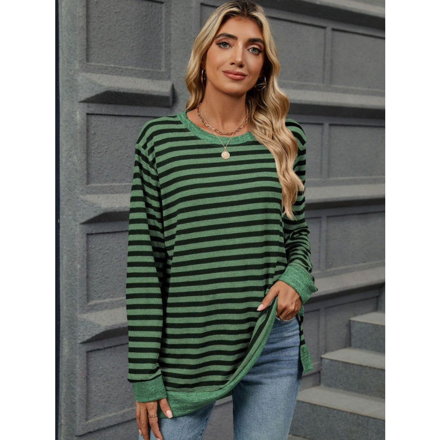 Striped Round Neck Long Sleeve T-Shirt Apparel and Accessories