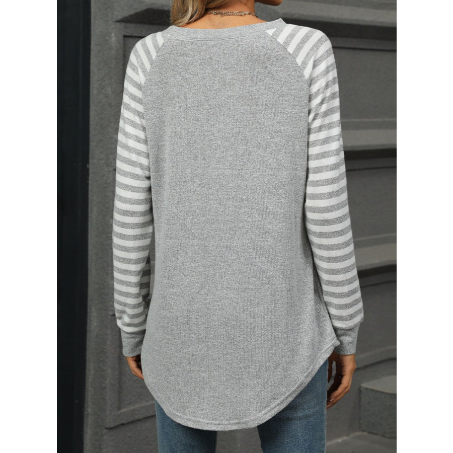 Striped Round Neck Long Sleeve T-Shirt Apparel and Accessories