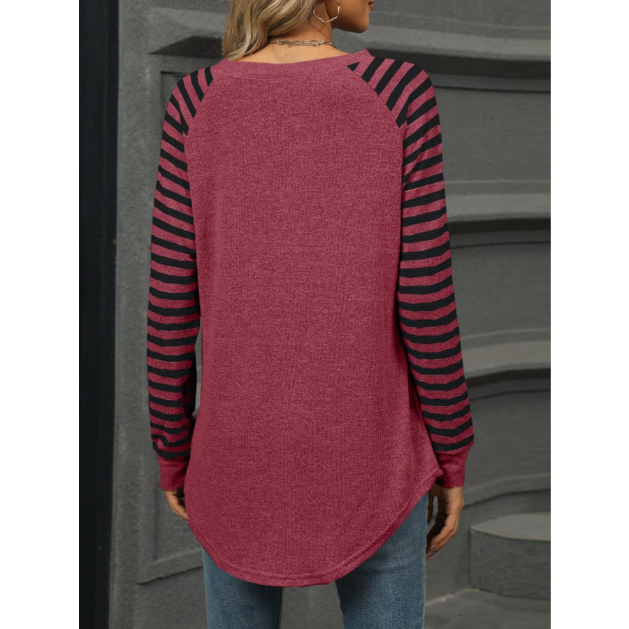 Striped Round Neck Long Sleeve T-Shirt Apparel and Accessories