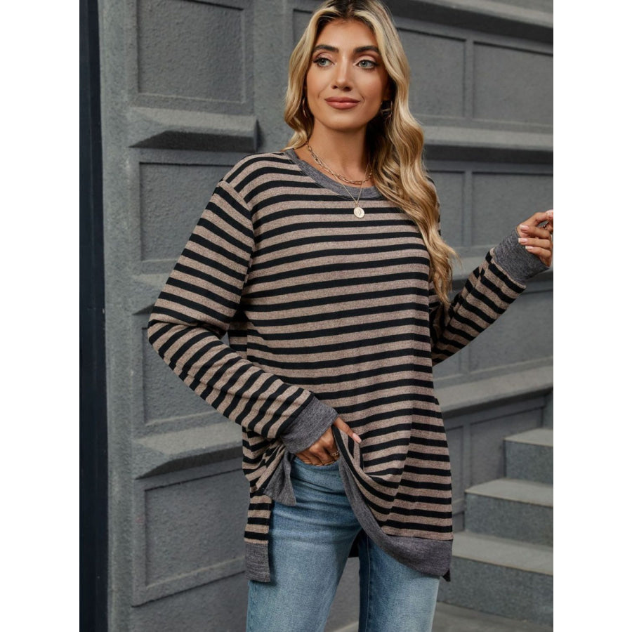 Striped Round Neck Long Sleeve T-Shirt Apparel and Accessories