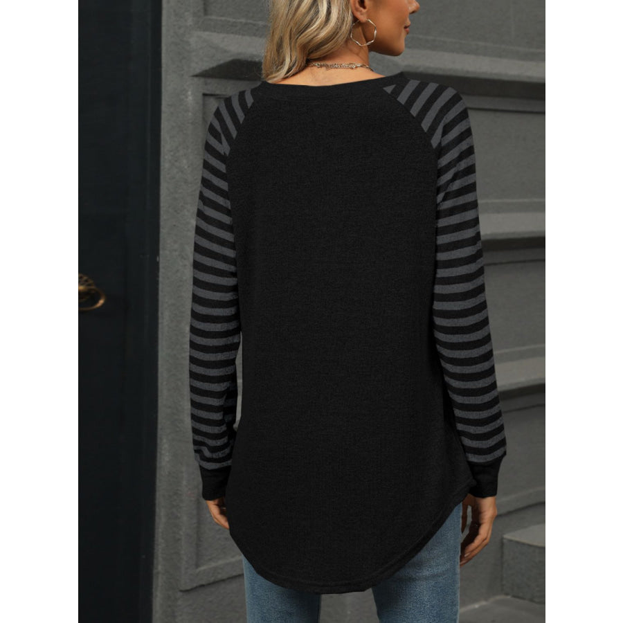 Striped Round Neck Long Sleeve T-Shirt Apparel and Accessories