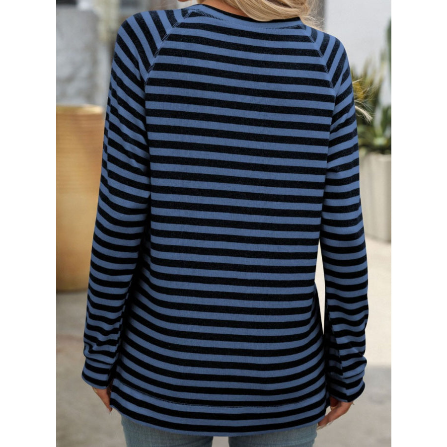 Striped Round Neck Long Sleeve T-Shirt Apparel and Accessories