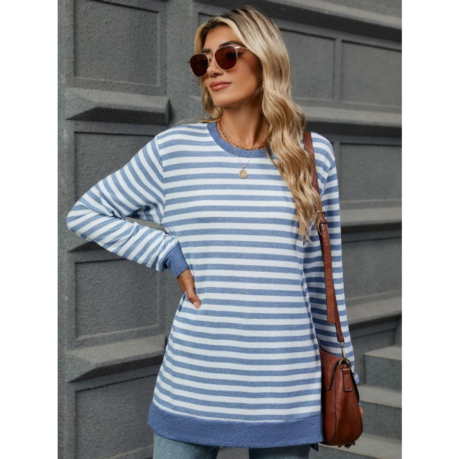 Striped Round Neck Long Sleeve T-Shirt Apparel and Accessories