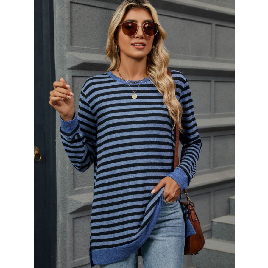 Striped Round Neck Long Sleeve T-Shirt Apparel and Accessories