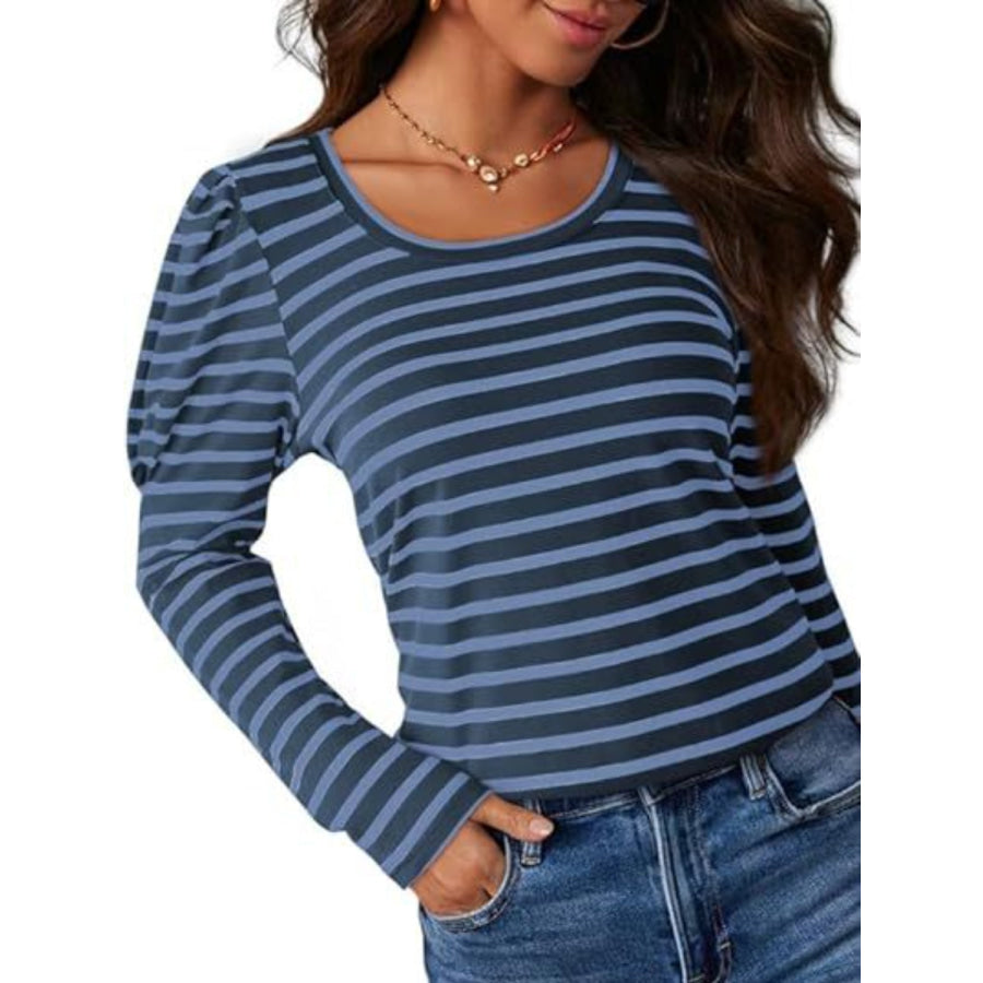 Striped Round Neck Long Sleeve T-Shirt Apparel and Accessories