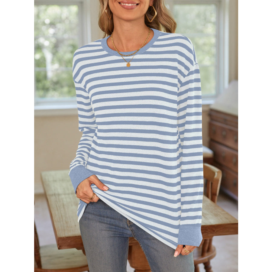 Striped Round Neck Long Sleeve T-Shirt Apparel and Accessories