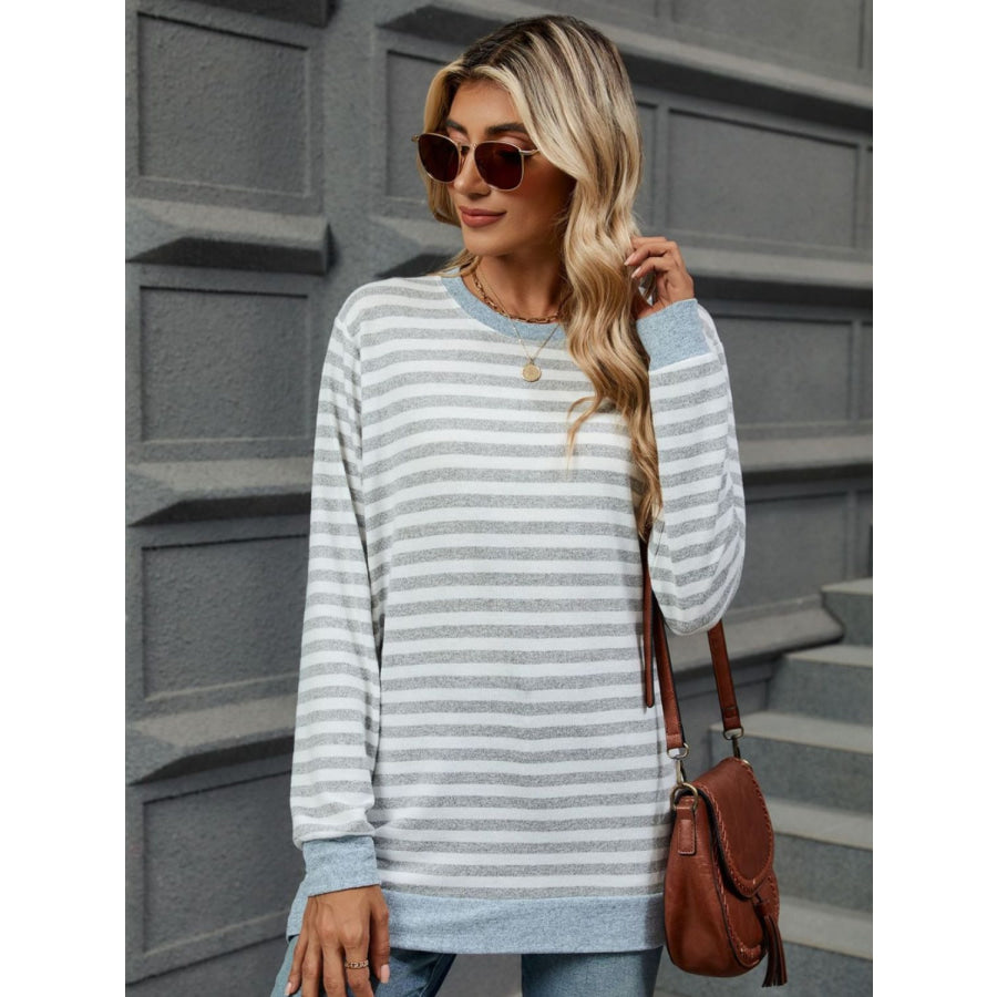 Striped Round Neck Long Sleeve T-Shirt Apparel and Accessories