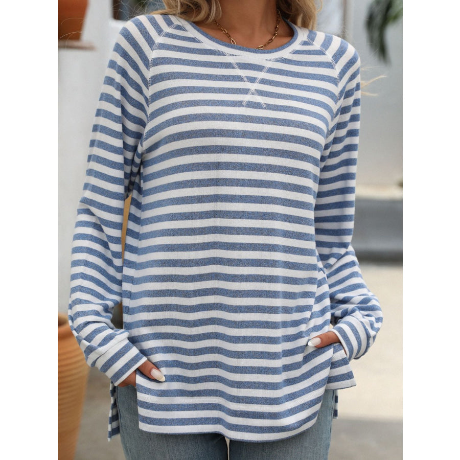 Striped Round Neck Long Sleeve T-Shirt Apparel and Accessories