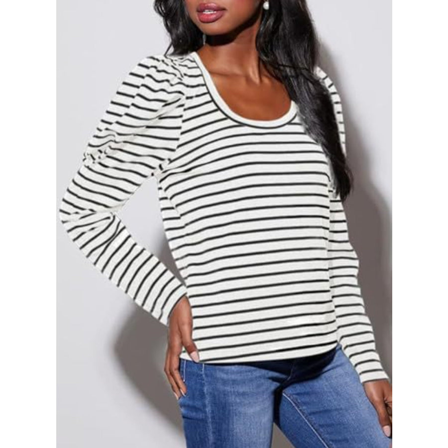 Striped Round Neck Long Sleeve T-Shirt Apparel and Accessories