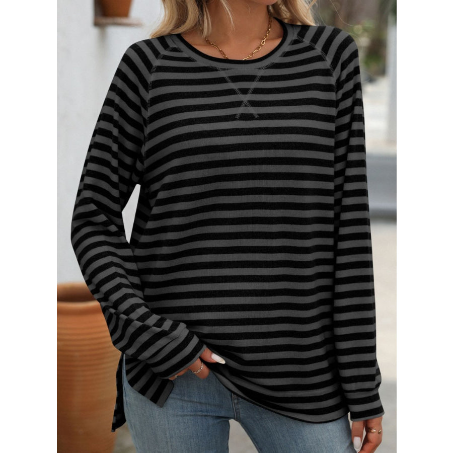 Striped Round Neck Long Sleeve T-Shirt Apparel and Accessories