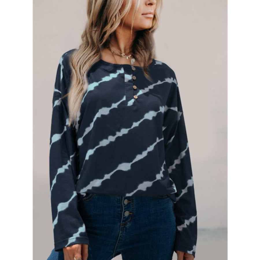 Striped Round Neck Long Sleeve T-Shirt Apparel and Accessories