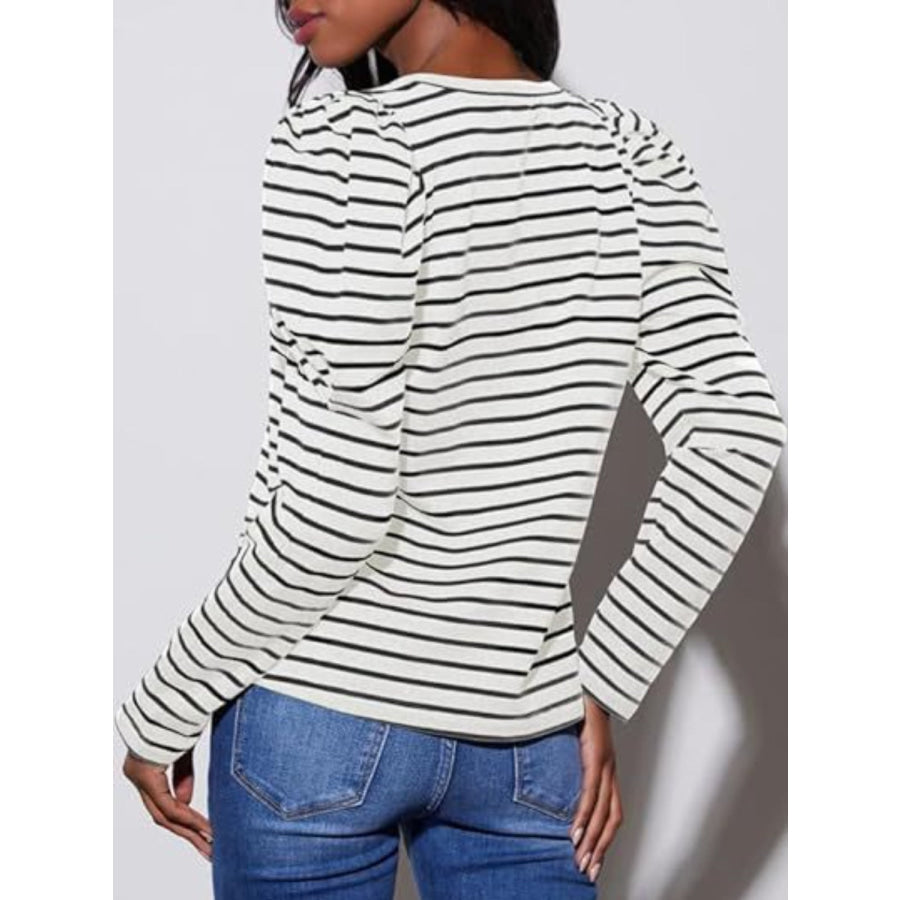 Striped Round Neck Long Sleeve T-Shirt Apparel and Accessories