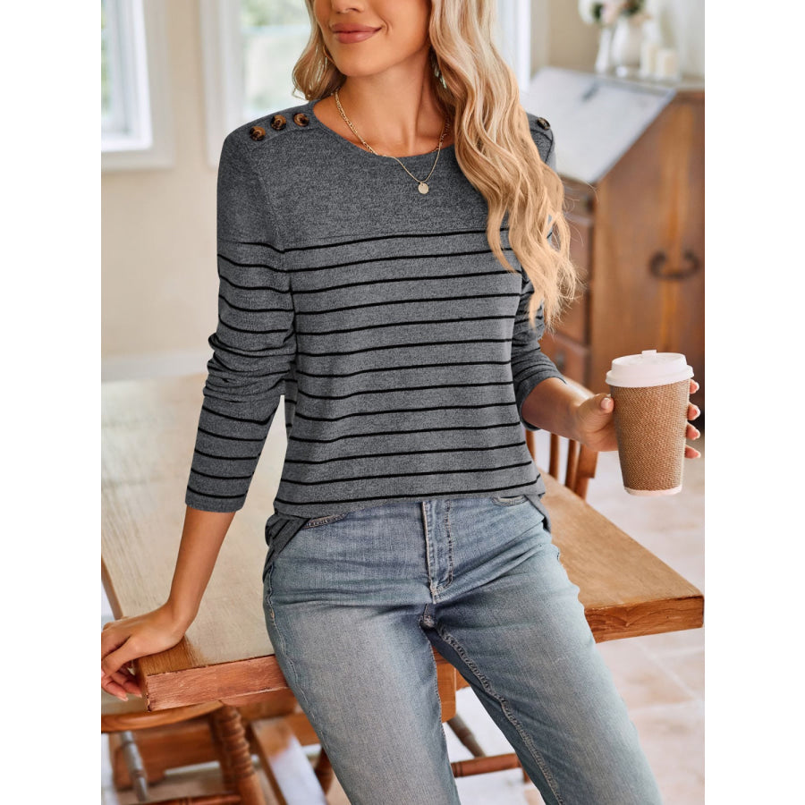 Striped Round Neck Long Sleeve T-Shirt Apparel and Accessories