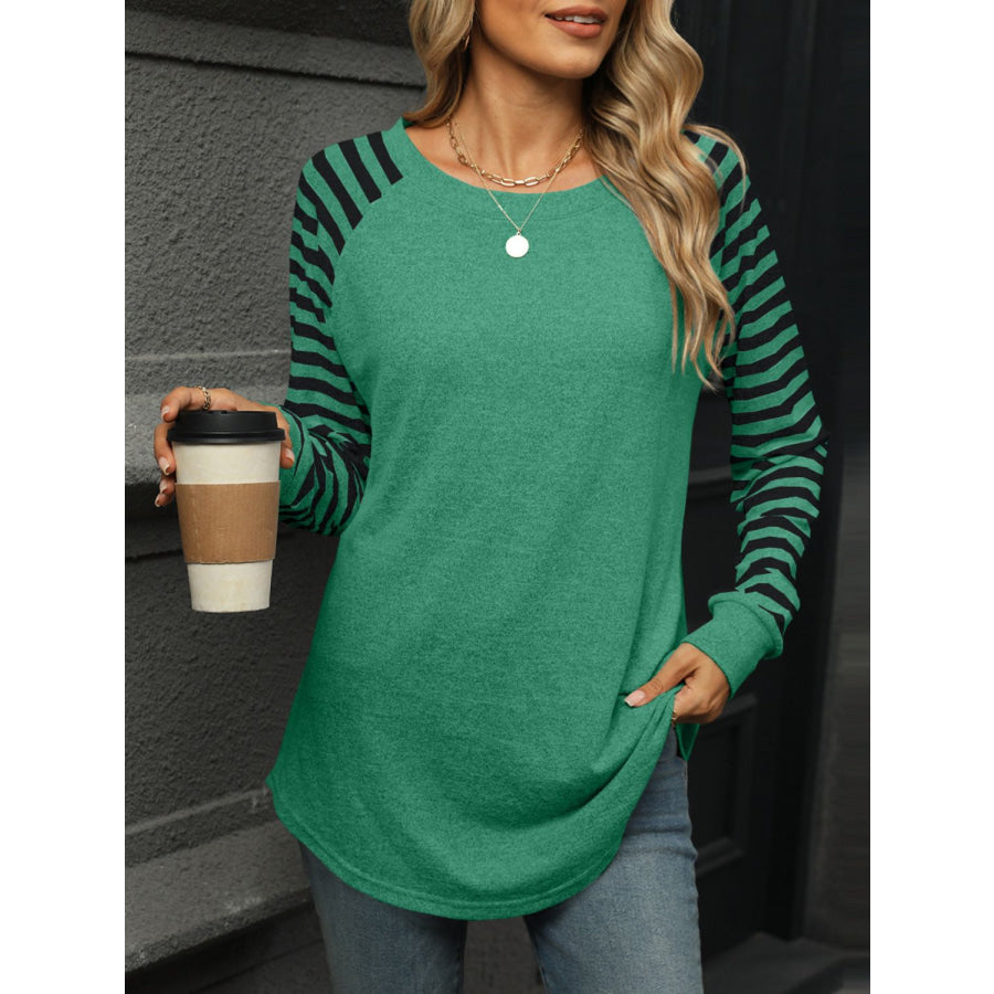 Striped Round Neck Long Sleeve T-Shirt Apparel and Accessories