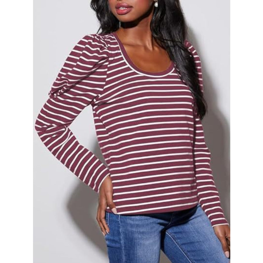 Striped Round Neck Long Sleeve T-Shirt Apparel and Accessories